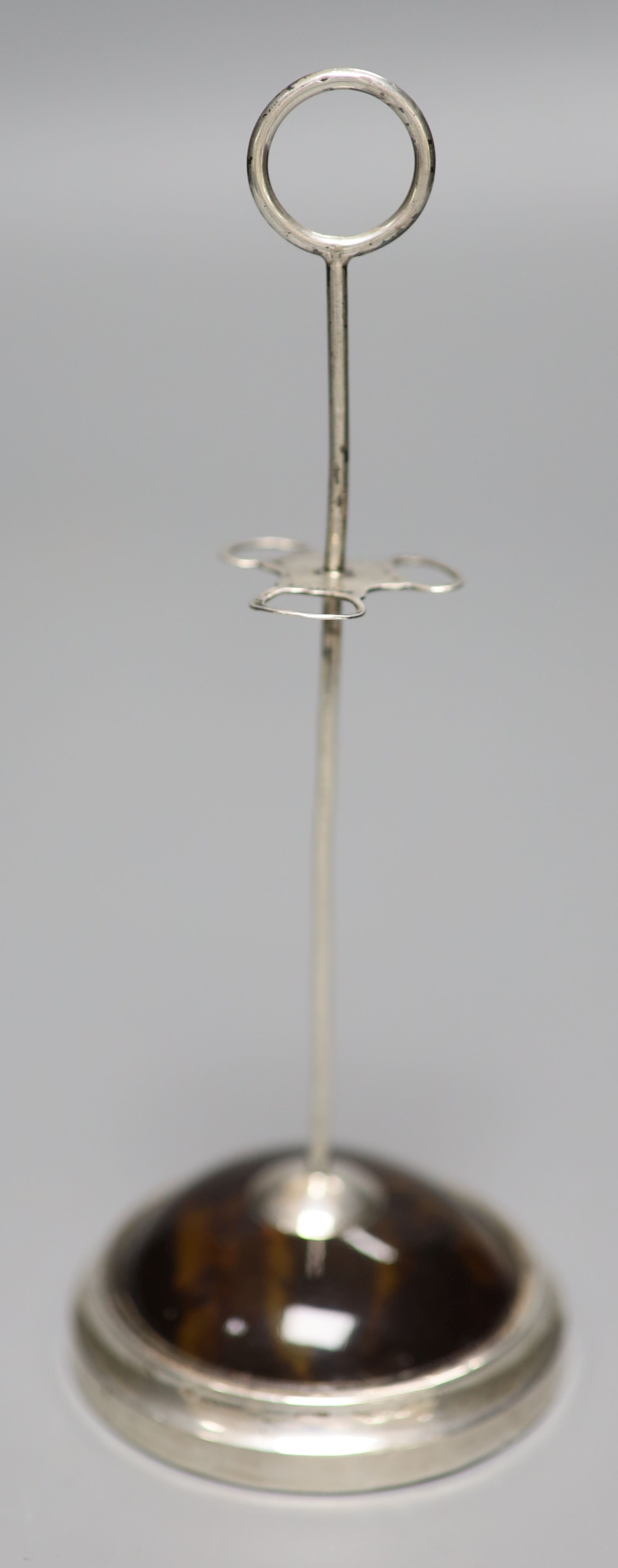 A George V silver and tortoiseshell mounted hatpin stand, Samuel M. Levy, Birmingham, 1923, height 15.5cm, weighted.